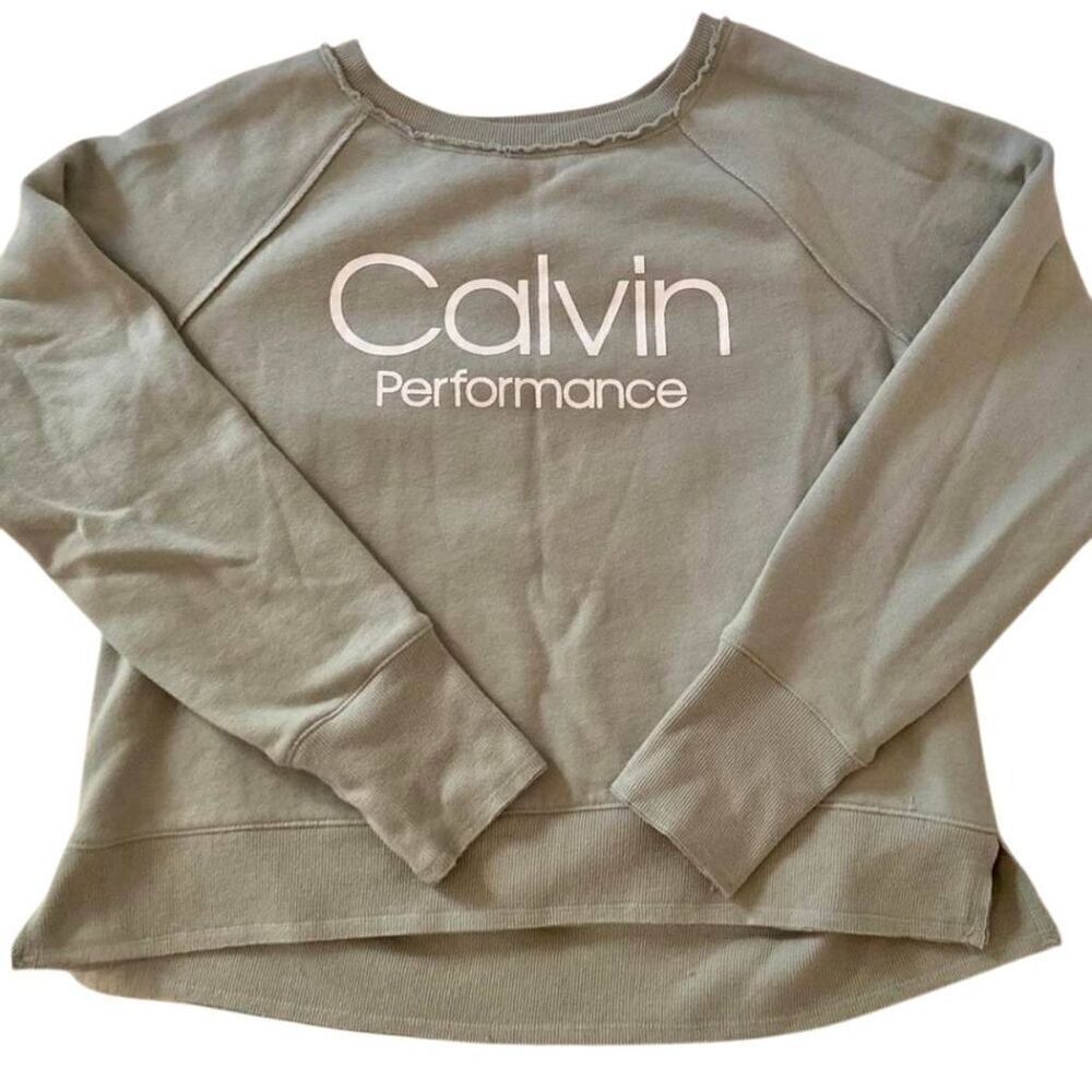 Calvin Klein Performance Women's Sage Green Cotton/Poly Oversized Distressed Swe